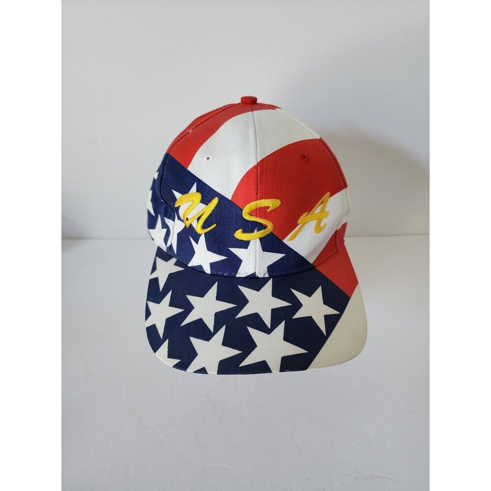 Vintage USA United States Stars Snapback Hat Nissin Cap Adjustable, White Red